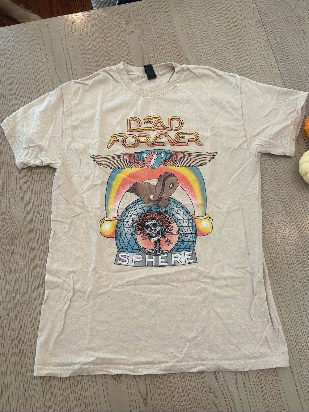 Gildan Cream 'Dead Forever Sphere' Graphic Tee with Rainbow Print